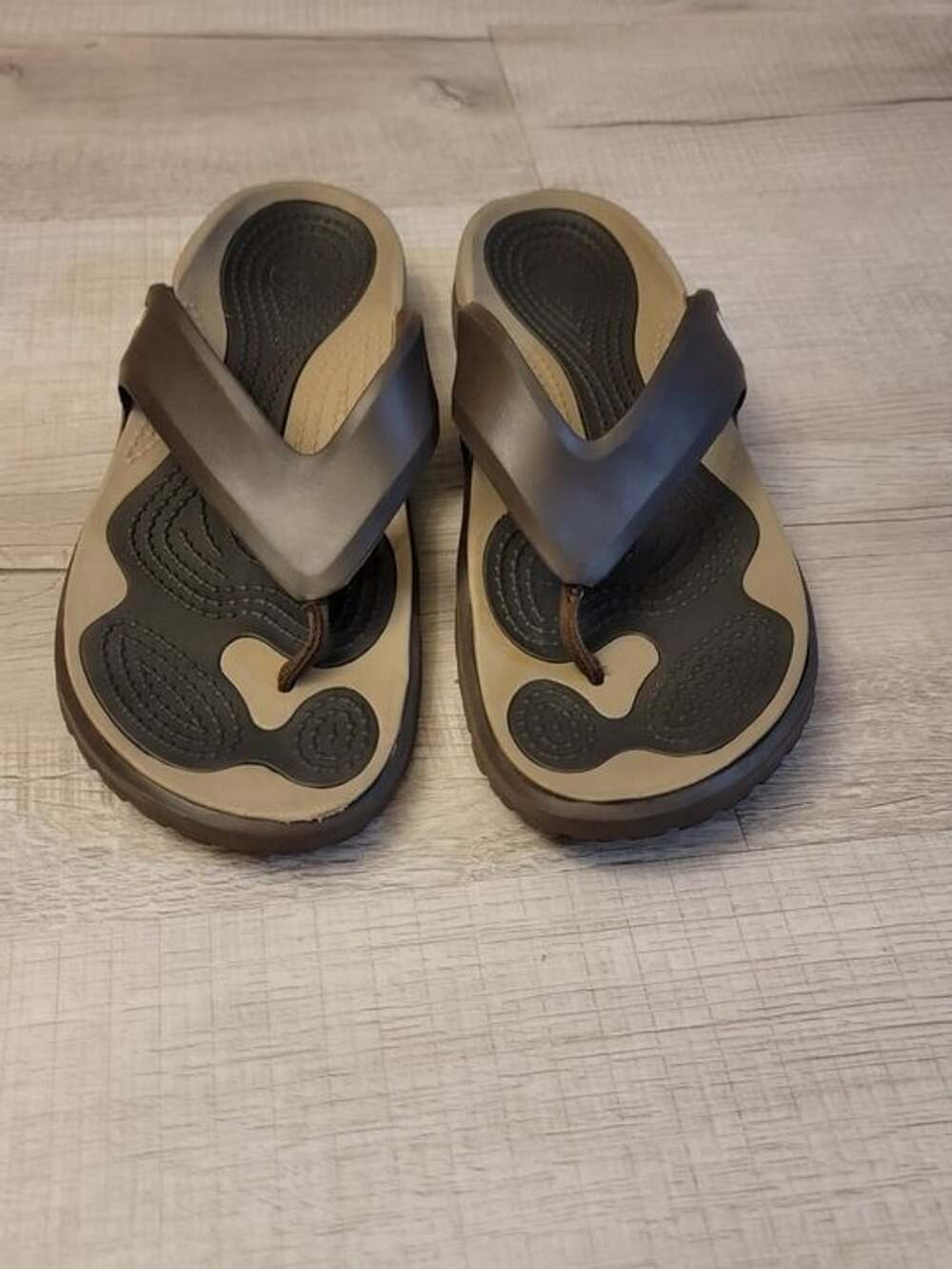 CROCS Men's Brown and Black Flip Flops - Casual Thong Sandals Size 12